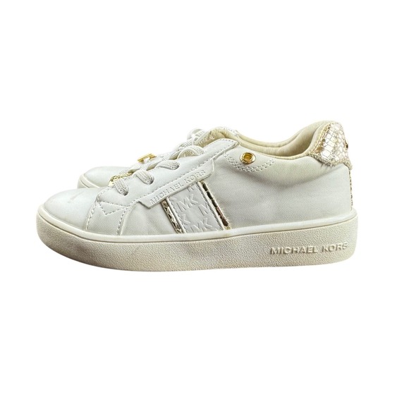 Michael Kors Kids Jen Adell Sneaker in White with Gold Accent Size 10 Girls - Picture 1 of 6